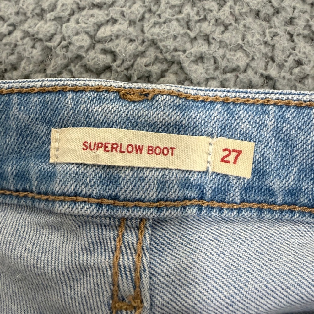 Levis Superlow Boot Jeans Womens 27 Light Wash Distressed Ripped - Picture 4 of 13